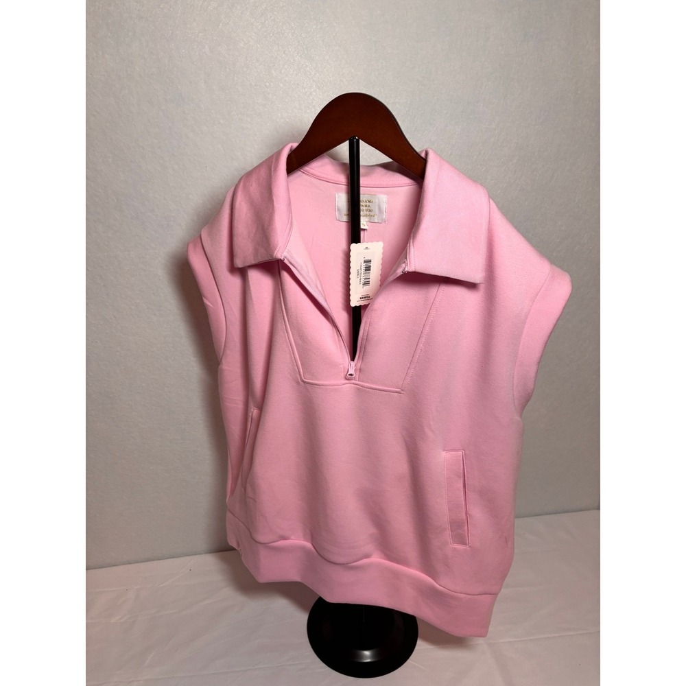 Simply Southern Women Pink Sleeveless Quarter Zip Pullover Vest Small